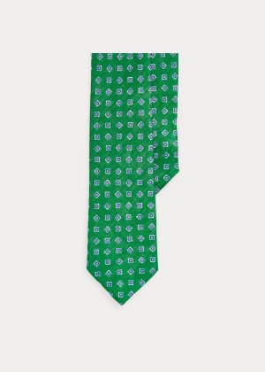 Krawaty Ralph Lauren Neat Linen Narrow Tie Męskie Zielone | OPDF5128