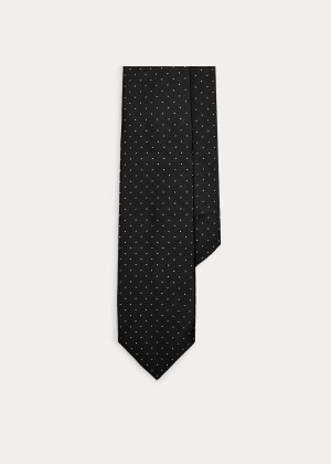 Krawaty Ralph Lauren Pin Dot Peau de Soie Tie Męskie Czarne | CZFX0644