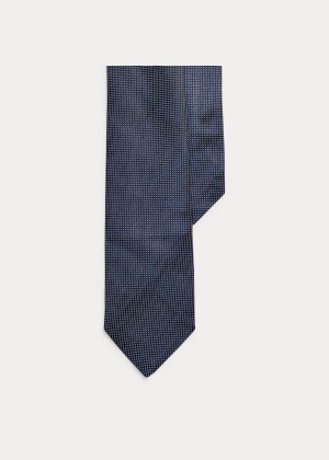 Krawaty Ralph Lauren Pin Dot Silk Narrow Tie Męskie Granatowe Białe | FLYS9080