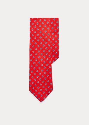 Krawaty Ralph Lauren Pine-Print Linen Narrow Tie Męskie Czerwone | OTQS5157