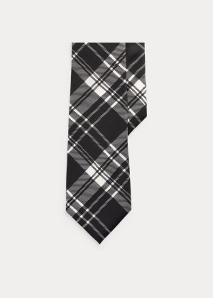 Krawaty Ralph Lauren Plaid Silk Tie Męskie Czarne Kremowe | AZEE2838