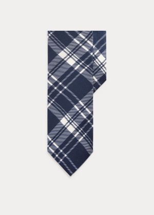 Krawaty Ralph Lauren Plaid Silk Tie Męskie Granatowe Białe | WGVG8173