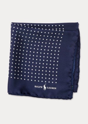 Krawaty Ralph Lauren Polka-Dot Silk Pocket Square Męskie Granatowe | INIZ1859