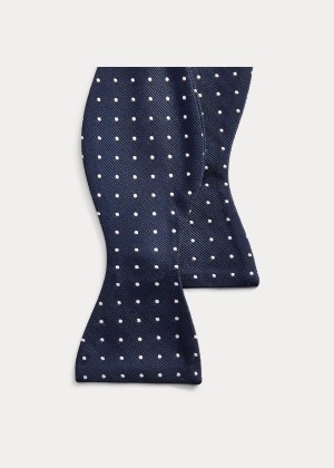 Krawaty Ralph Lauren Polka-Dot Silk Repp Bow Tie Męskie Granatowe Białe | KMGJ1162