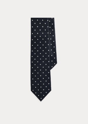 Krawaty Ralph Lauren Polka-Dot Silk Satin Tie Męskie Ciemny Granatowe | AOPE4950