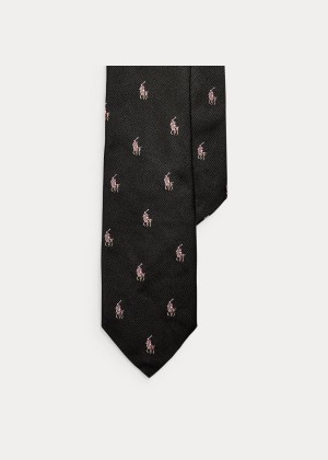 Krawaty Ralph Lauren Polo Player Silk Narrow Tie Męskie Czarne | EQDZ1556