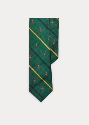 Krawaty Ralph Lauren Polo Player Silk Narrow Tie Męskie Zielone Złote | JTKJ3499