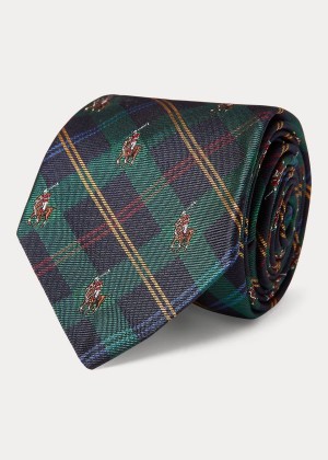 Krawaty Ralph Lauren Polo Player Tartan Narrow Tie Męskie Zielone Złote | GKUO4313