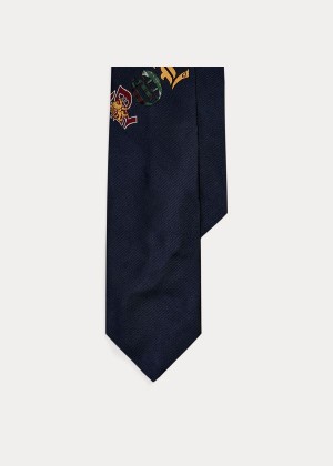 Krawaty Ralph Lauren Polo Silk Tie Męskie Granatowe | KOQS4871