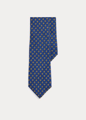 Krawaty Ralph Lauren Print Silk Narrow Tie Męskie Królewski Niebieski Niebieskie | CNJR2777