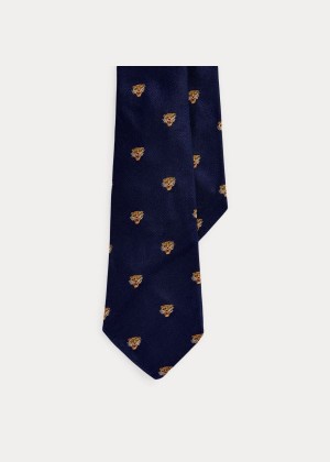 Krawaty Ralph Lauren Silk Club Tie Męskie Granatowe | JHTC5677