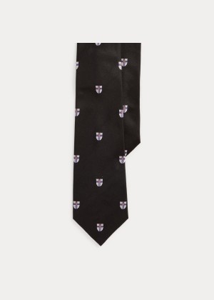 Krawaty Ralph Lauren Silk Club Tie Męskie Czarne | CFQP4442