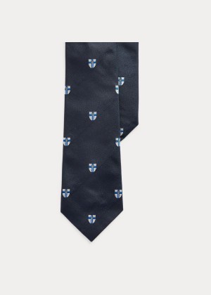 Krawaty Ralph Lauren Silk Club Tie Męskie Granatowe | LQNE2767