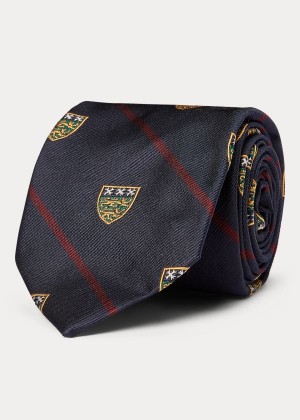 Krawaty Ralph Lauren Silk Narrow Club Tie Męskie Granatowe Bordowe | EMPS3979