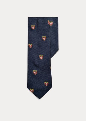 Krawaty Ralph Lauren Silk Narrow Club Tie Męskie Granatowe | STTW4039