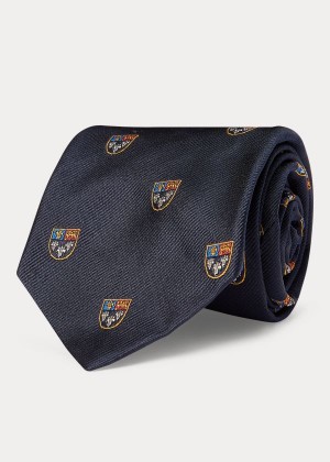 Krawaty Ralph Lauren Silk Narrow Club Tie Męskie Granatowe | IXBX0817