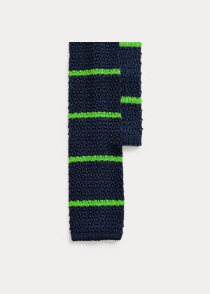 Krawaty Ralph Lauren Striped Knit Silk Tie Męskie Granatowe Zielone | LZXI4262