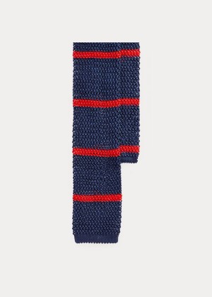 Krawaty Ralph Lauren Striped Knit Silk Tie Męskie Granatowe Czerwone | MIHU9431