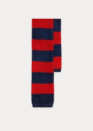 Krawaty Ralph Lauren Striped Knit Silk Tie Męskie Granatowe Czerwone | LPXQ1378