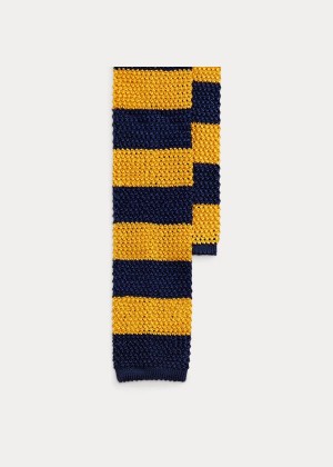 Krawaty Ralph Lauren Striped Knit Silk Tie Męskie Granatowe Żółte | CPXR9641