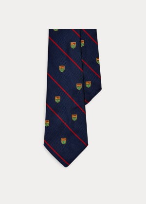 Krawaty Ralph Lauren Striped Silk Club Tie Męskie Granatowe Czerwone | HUJH7929