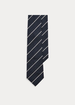 Krawaty Ralph Lauren Striped Silk Faille Tie Męskie Granatowe | SSOV9070