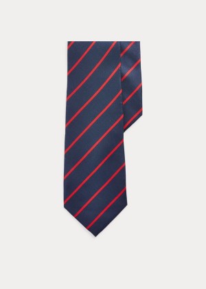 Krawaty Ralph Lauren Striped Silk Habutai Tie Męskie Granatowe Czerwone | HYNB6042