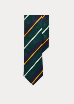 Krawaty Ralph Lauren Striped Silk Narrow Tie Męskie Zielone Granatowe Złote Białe | WIZV0849