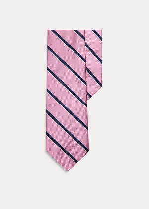 Krawaty Ralph Lauren Striped Silk Narrow Tie Męskie Różowe | IPBE3496