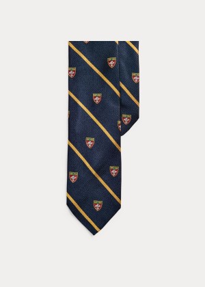 Krawaty Ralph Lauren Striped Silk Narrow Club Tie Męskie Granatowe | RWSX9409