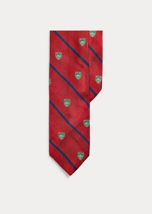 Krawaty Ralph Lauren Striped Silk Narrow Club Tie Męskie Czerwone | URYC7255