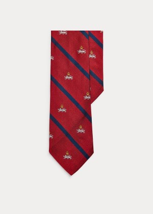 Krawaty Ralph Lauren Striped Silk Narrow Club Tie Męskie Czerwone | YCMY5943