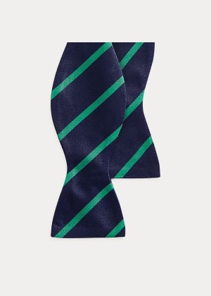 Krawaty Ralph Lauren Striped Silk Repp Bow Tie Męskie Granatowe Zielone | TCUZ2055