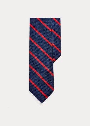 Krawaty Ralph Lauren Striped Silk Repp Narrow Tie Męskie Granatowe Czerwone | ESWQ1575