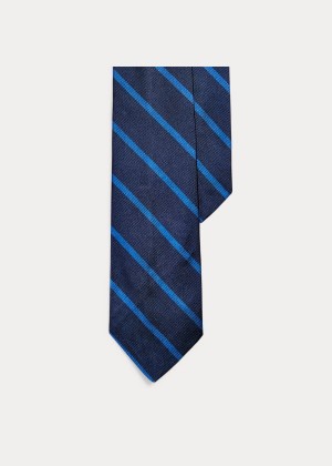 Krawaty Ralph Lauren Striped Silk Repp Narrow Tie Męskie Granatowe Królewski Niebieski Niebieskie | HADR7538