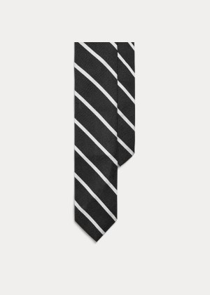 Krawaty Ralph Lauren Striped Silk Repp Narrow Tie Męskie Czarne Białe | YLWR9099