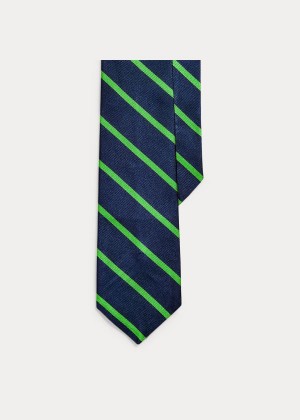 Krawaty Ralph Lauren Striped Silk Repp Narrow Tie Męskie Granatowe Zielone | TGNH1977