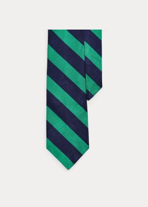 Krawaty Ralph Lauren Striped Silk Repp Narrow Tie Męskie Granatowe Zielone | LVJE5391