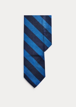 Krawaty Ralph Lauren Striped Silk Repp Narrow Tie Męskie Granatowe Królewski Niebieski Niebieskie | OVGH3433