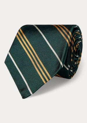 Krawaty Ralph Lauren Striped Silk Repp Narrow Tie Męskie Zielone Złote | DTQH6486