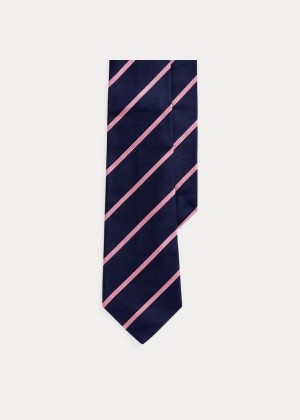 Krawaty Ralph Lauren Striped Silk Repp Tie Męskie Granatowe Różowe | TKRE5673