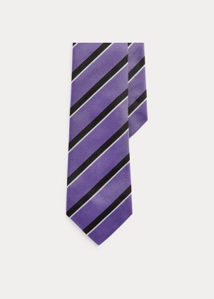 Krawaty Ralph Lauren Striped Silk Repp Tie Męskie Fioletowe Czarne | HVKO1657