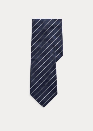 Krawaty Ralph Lauren Striped Silk Repp Tie Męskie Granatowe Białe | YTXV5587