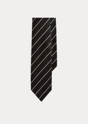 Krawaty Ralph Lauren Striped Silk Satin Tie Męskie Czarne | GNFY8074