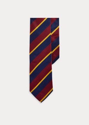 Krawaty Ralph Lauren Striped Silk Twill Narrow Tie Męskie Bordowe Granatowe Złote | RIFK3317