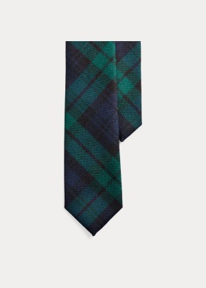 Krawaty Ralph Lauren Tartan Wool Narrow Tie Męskie Granatowe Zielone | RPUW2613