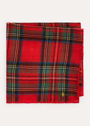 Krawaty Ralph Lauren Tartan Wool Pocket Square Męskie Czerwone Kolorowe | SWKD4913