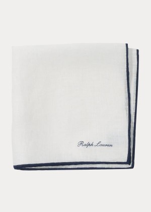 Krawaty Ralph Lauren Tipped Linen Pocket Square Męskie Białe Granatowe | ONQO3266