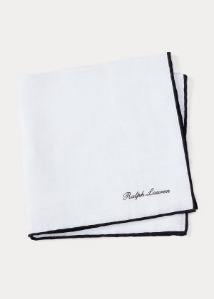 Krawaty Ralph Lauren Tipped Linen Pocket Square Męskie Białe Czarne | FVMH0714