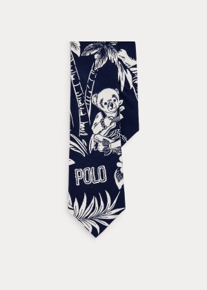 Krawaty Ralph Lauren Tropical Bear Narrow Tie Męskie Królewski Niebieski Niebieskie | DXJZ3617